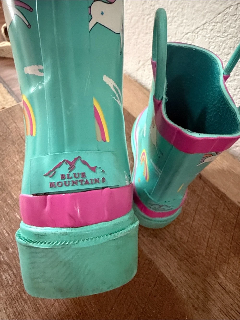 Blue mountain Kids Teal Unicorn Rain Boots with Pink Trim